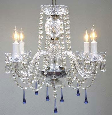 Murano Venetian Style All Crystal Chandelier Lighting W/ Blue Crystals H17" X W17" - J10-B33/26098/4