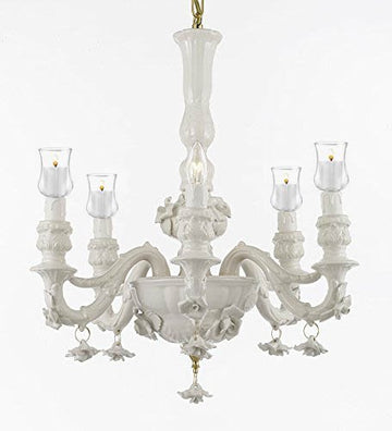 Authentic Capodimonte White Porcelain Chandelier Lighting Made in Italy W/ Candle Votives - For Indoor / Outdoor Use Great for Outdoor Events, Hang from Trees / Gazebo / Pergola / Porch/Patio/Tent - GB102-B31/WHITE/435/6