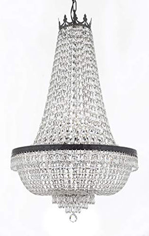 Swarovski Crystal Trimmed French Empire Chandelier H50" X W24" with Dark Antique Finish! Good for Dining Room, Foyer, Entryway, Family Room and More - A500-C7/CB/870/9SW
