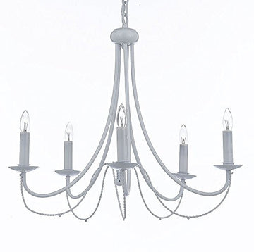 Wrought Iron Chandelier Lighting Country French White 5 Lights Ceiling Fixture Light Wrought Country French - J10-403/5-white