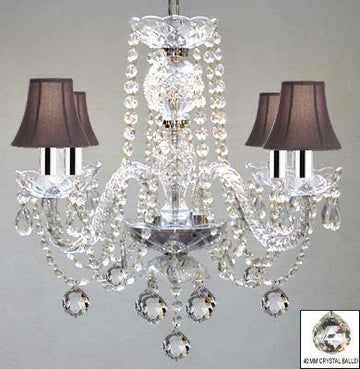 Swarovski Crystal Trimmed Chandelier! Murano Venetian Style All Crystal Chandelier W/Crystal Balls And Black Shades w/Chrome Sleeves! - J10-B43/B6/BLACKSHADES/26098/4 SW