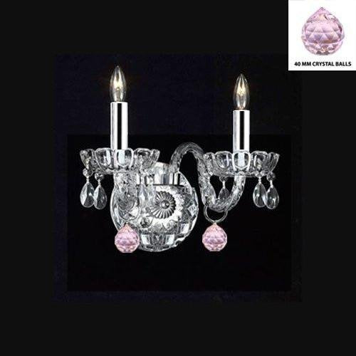 Swarovski Crystal Trimmed Wall Sconce! Murano Venetian Style Crystal Wall Sconce Lighting With Pink Balls w/Chrome Sleeves! - Perfect For Kid'S And Girls Bedroom! - A46-B43/B76/2/386 SW