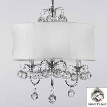Modern Contemporary White Drum Shade & Crystal Ceiling Chandelier Pendant Lighting Fixture W 18" H 22" - J10-B6/White/26033/3