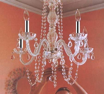 Authentic All Crystal Chandeliers W/Chrome Sleeves H25" X W24" - GO-B43/A46-381/5