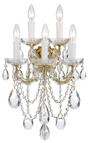 5 Light Gold Crystal Sconce Draped In Clear Spectra Crystal - C193-4425-GD-CL-SAQ