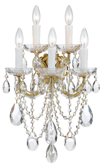 5 Light Gold Crystal Sconce Draped In Clear Swarovski Strass Crystal - C193-4425-GD-CL-S