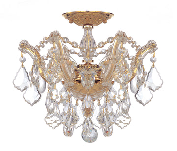 3 Light Gold Crystal Ceiling Mount Draped In Clear Hand Cut Crystal - C193-4430-GD-CL-MWP