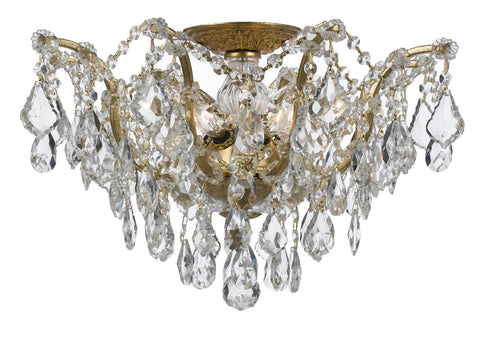 5 Light Antique Gold Modern Ceiling Mount Draped In Clear Swarovski Strass Crystal - C193-4457-GA-CL-S