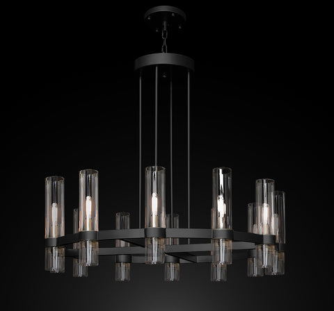 Varella Round Chandelier 36" Vintage Barn Metal Industrial Loft Rustic Lighting Great for Living Room, Dining Room, Foyer, Entryway - A113-CB/4461/12