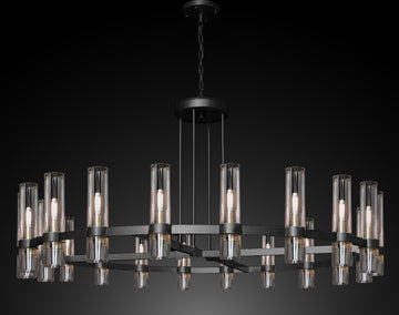 Inspired Ravelle Style Round Chandelier 60" Vintage Barn Metal Industrial Loft Rustic Lighting