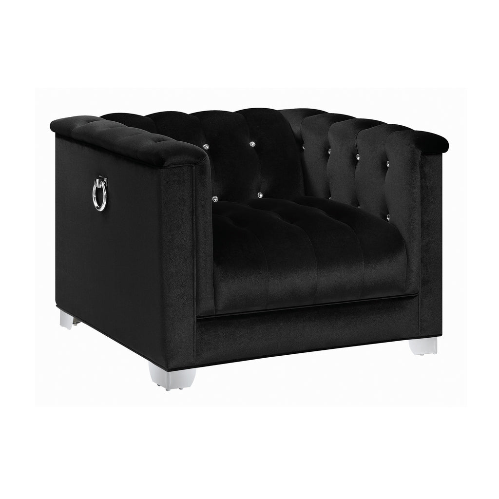Set of 3 - Chaviano Tuxedo Arm Sofa + Loveseat + Chair Black - D300-10059