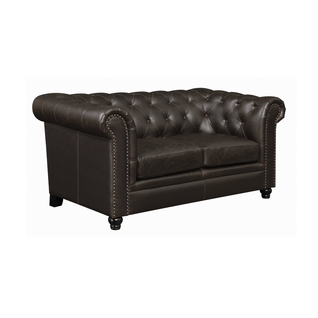 Set of 3 - Roy Rolled Arm Tufted Sofa + Loveseat + Chair Brown - D300-10034