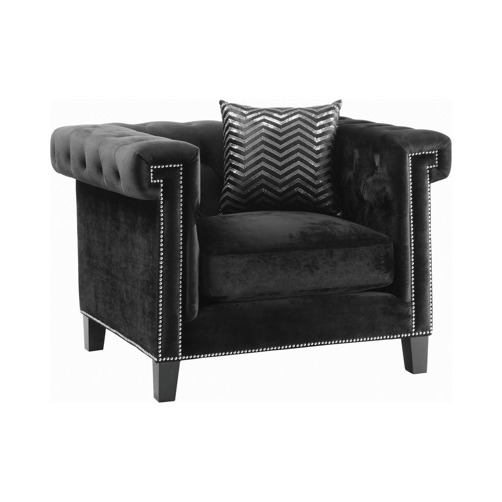 Set of 3 - Reventlow Tufted Sofa + Loveseat Black - D300-10064