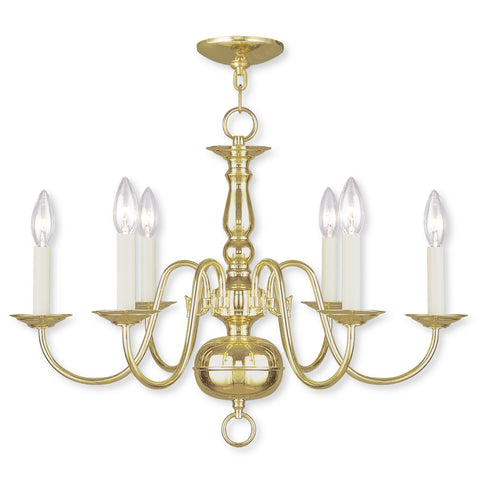 Livex Williamsburgh 6 Light Polished Brass Chandelier - C185-5006-02