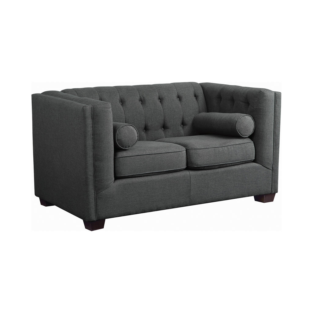Set of 3 - Cairns Tuxedo Arm Tufted Sofa + Loveseat + Chair Charcoal - D300-10043