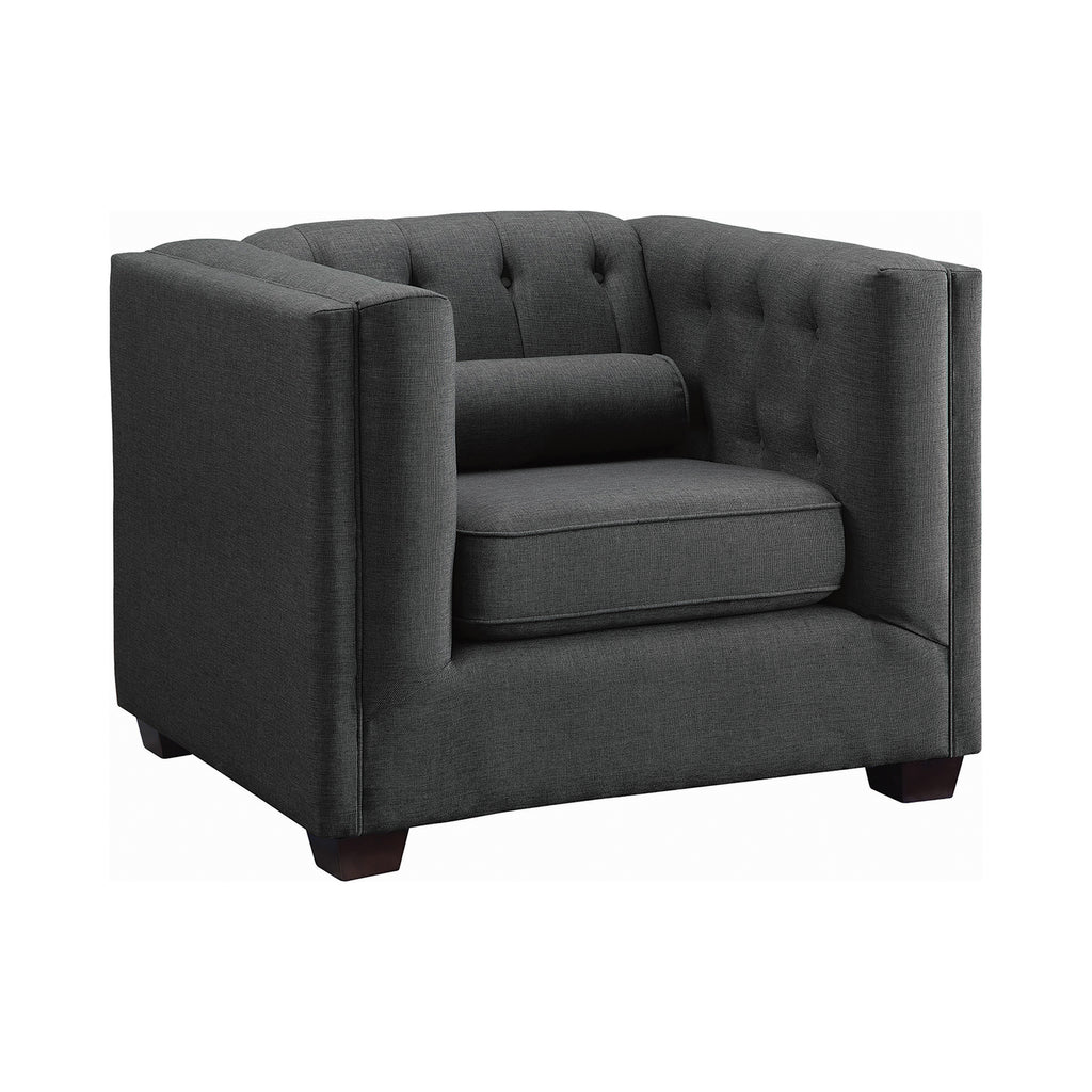 Set of 3 - Cairns Tuxedo Arm Tufted Sofa + Loveseat + Chair Charcoal - D300-10043
