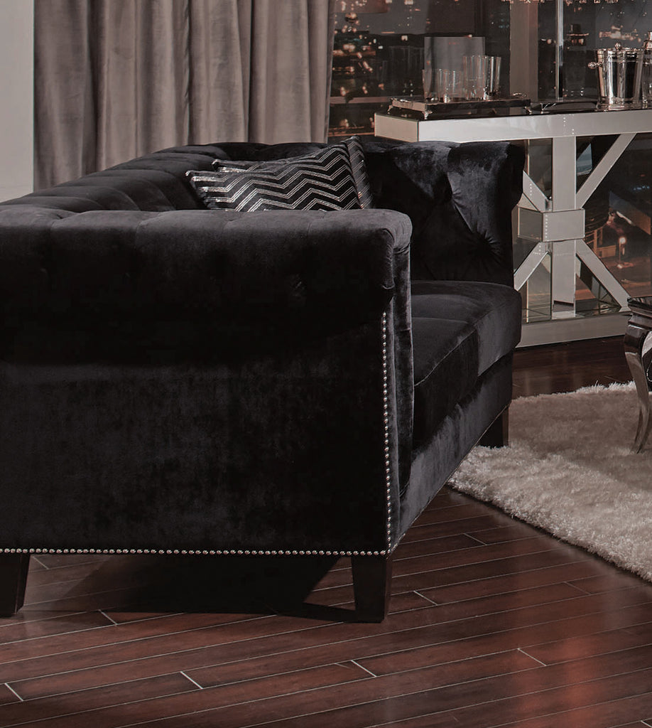 Set of 2 - Reventlow Tufted Sofa + Loveseat Black - D300-10063