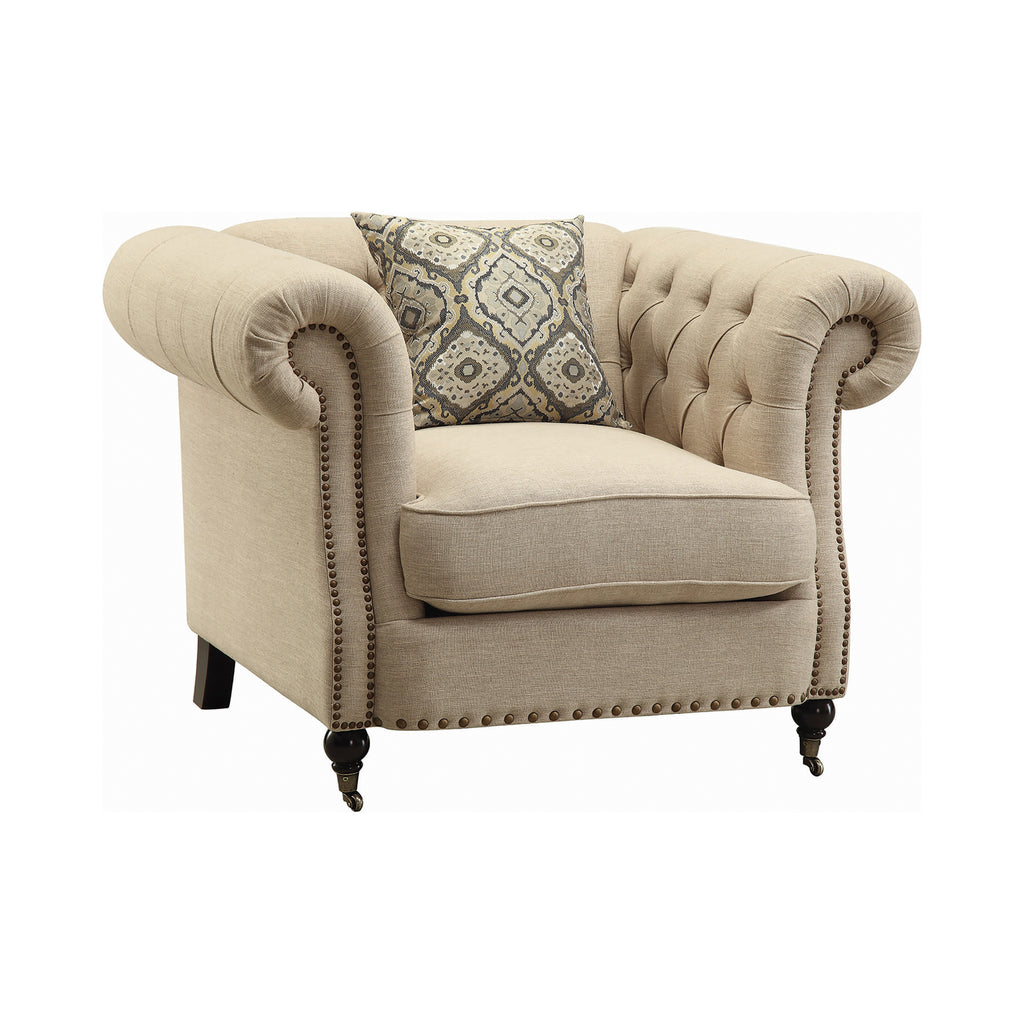 Set of 3 - Trivellato Rolled Arm Sofa + Loveseat + Chair Oatmeal - D300-10067
