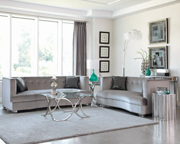 Set of 2 - Caldwell Recessed Arm Upholstered Sofa + Loveseat Silver - D300-10068
