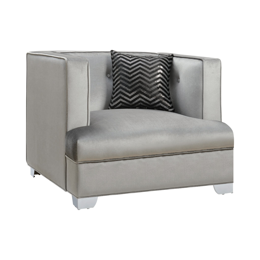 Set of 3 - Caldwell Recessed Arm Upholstered Sofa + Loveseat + Chair Silver - D300-10069