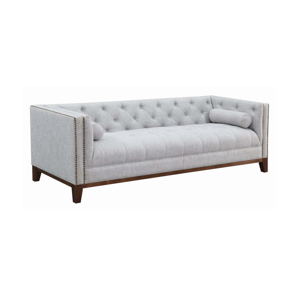 Set 2 - Celle Tuxedo Arm Tufted Sofa + Loveseat Light Grey - D300-10074