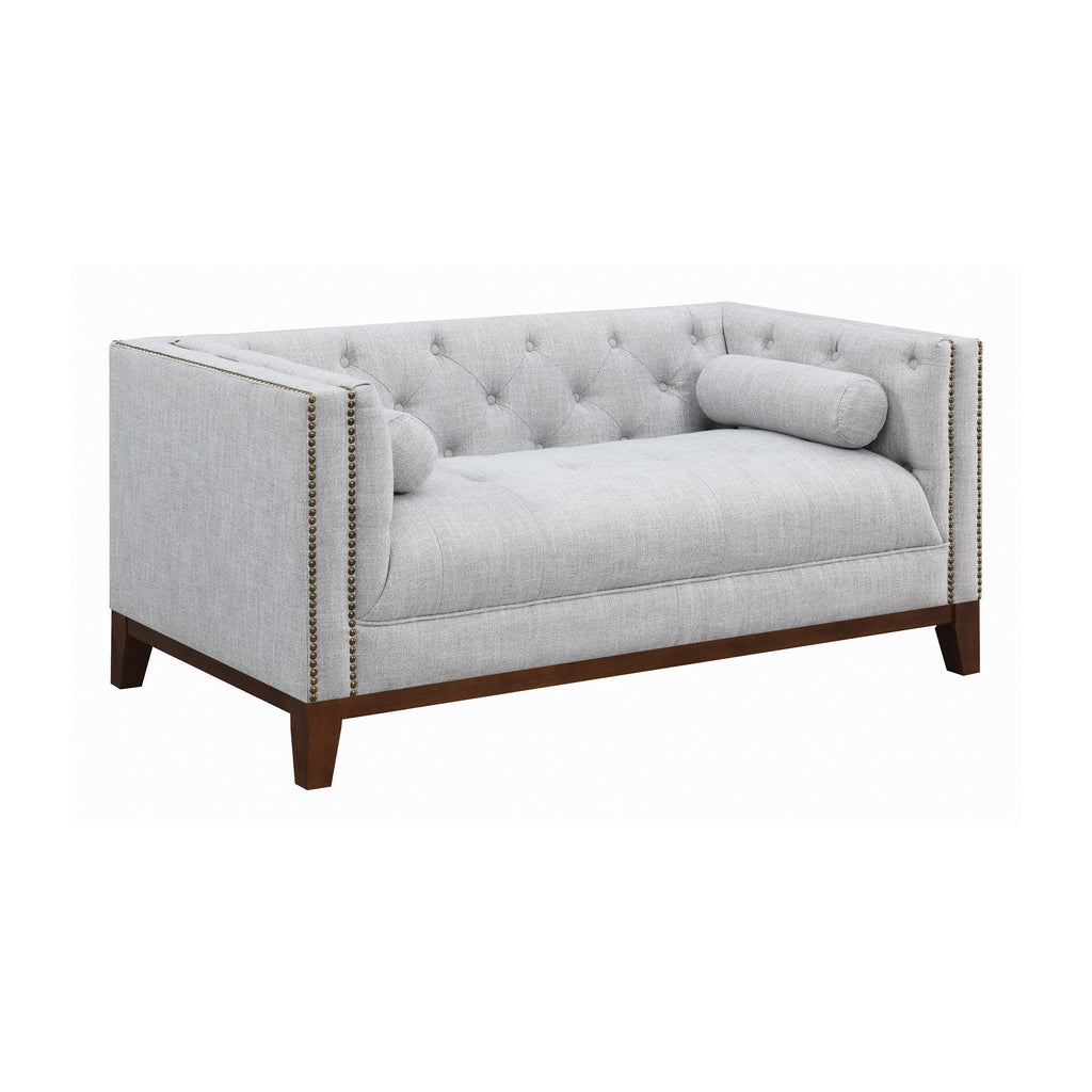 Set 2 - Celle Tuxedo Arm Tufted Sofa + Loveseat Light Grey - D300-10074
