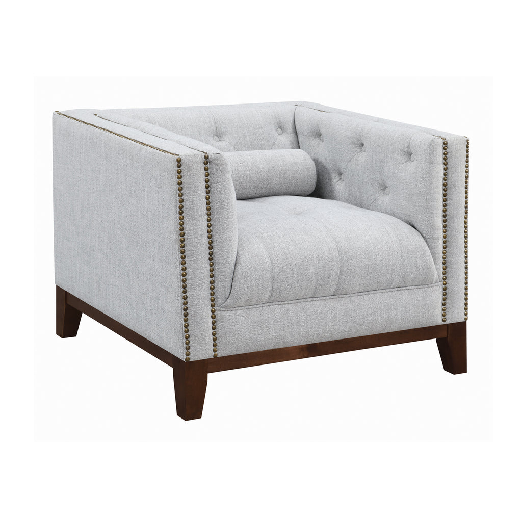 Set 3 - Celle Tuxedo Arm Tufted Sofa + Loveseat + Chair Light Grey - D300-10075