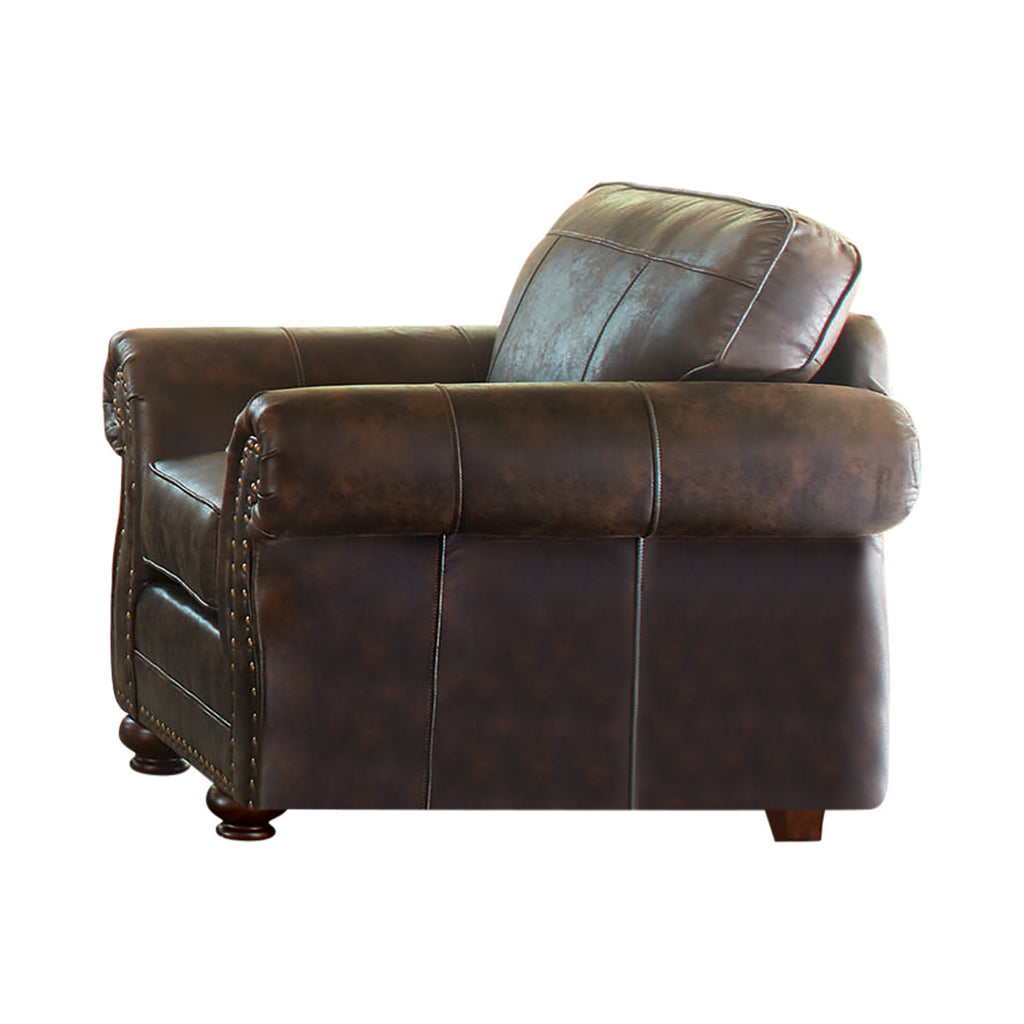 Set of 3 - Graceville Rolled Arm Upholstered Sofa + Loveseat + Chair Dark Brown - D300-10088