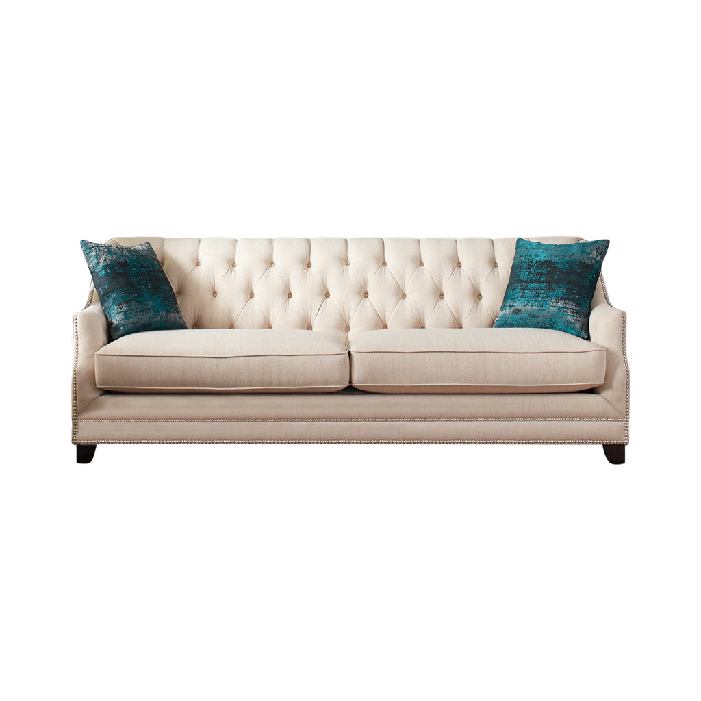 Set of 2 - Artemis Tufted Tight Back Sofa + Loveseat Beige - D300-10089