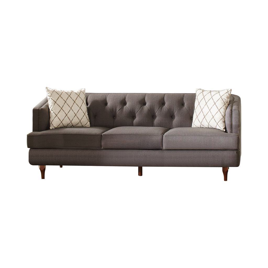 Set of 2 - Shelby Recessed Arms And Tufted Tight Back Sofa + Loveseat Grey And Brown - D300-10091