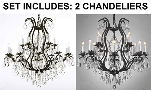 Set of 2-1 Wrought Iron Chandelier Crystal Chandeliers Lighting H36" X W36" and 1 Wrought Iron Crystal Chandelier Lighting Chandeliers H30 x W28 - A500-1EA 3034/10+5 + 1EA 3034/8+4