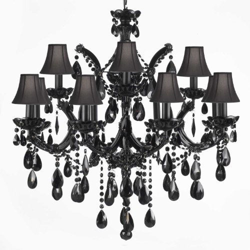 Jet Black Chandelier Crystal Lighting Chandeliers With Black Shades - A500-Blackshades/Black/21532/12+1