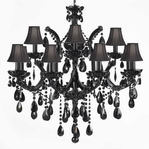 Jet Black Chandelier Crystal Lighting Chandeliers With Black Shades - A500-Blackshades/Black/21532/12+1
