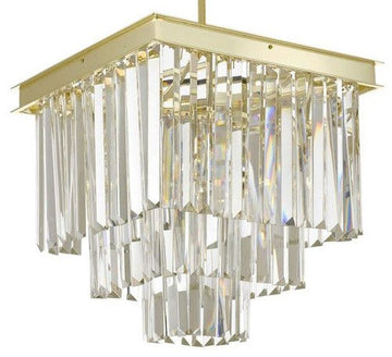 Inspired Odeon Style Crystal Glass Fringe 3-Tier Semi Flush Mount Chandelier Gold W 14" X H 19" - 26010/3/Flush