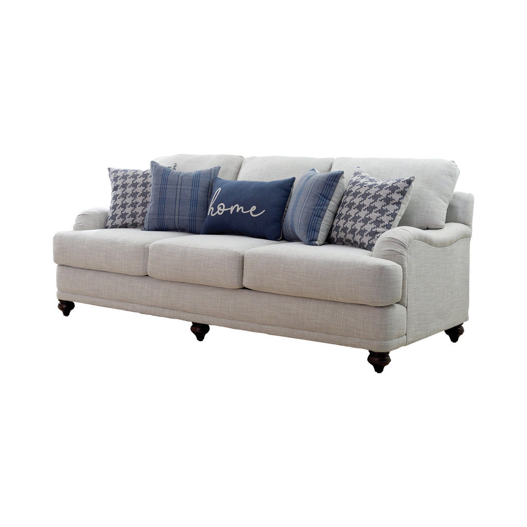 Set of 3  - Gwen Recessed Arms Sofa + Loveseat Light Grey + Accent Chair Blue - D300-10096