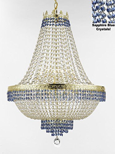 French Empire Crystal Chandelier Chandeliers Lighting Trimmed With Sapphire Blue Crystal Good For Dining Room Foyer Entryway Family Room And More H36" W30" - A500-B83/Cg/870/14