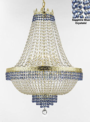 French Empire Crystal Chandelier Chandeliers Lighting Trimmed With Sapphire Blue Crystal Good For Dining Room Foyer Entryway Family Room And More H36" W30" - A500-B83/Cg/870/14