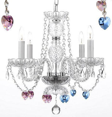 Authentic All Crystal Chandelier Chandeliers Lighting With Sapphire Blue And Pink Crystal Hearts Perfect For Living Room Dining Room Kitchen Kid'S Bedroom H17" W17" - J10-B85/B21/26098/4