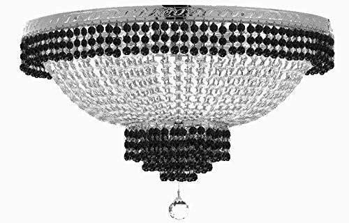 Set of 2-1 French Empire Crystal Chandelier Lighting Trimmed w/Jet Black Crystal! H36" X W30" and 1 Flush French Empire Crystal Chandelier Lighting Trimmed w/Jet Black Crystal! H18" X W24" - B79/CS/870/14 + B79/CS/FLUSH/870/9 A500-