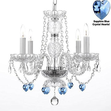 Swarovski Crystal Trimmed Chandelier Chandelier Lighting W/ Crystal Blue Hearts H 17" W17" - Perfect For Kid'S And Girls Bedroom - J10-B85/26098/4 Sw