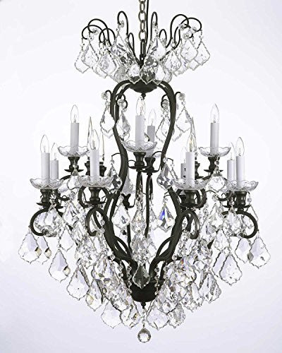 Swarovski Crystal Trimmed Chandelier Wrought Iron Crystal Chandelier H30" X W28" - A500-556/12 Sw