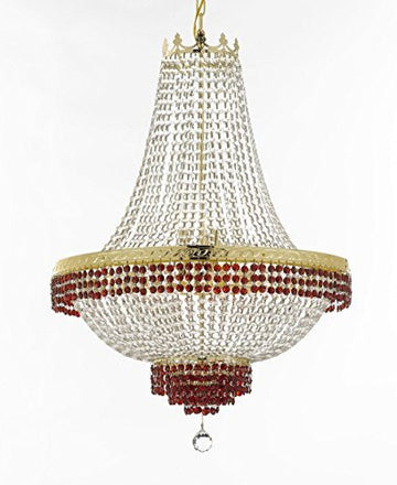 French Empire Crystal Chandelier Chandeliers Lighting Trimmed With Ruby Red Crystal Good For Dining Room Foyer Entryway Family Room And More H36" W30" - A500-B75/Cg/870/14