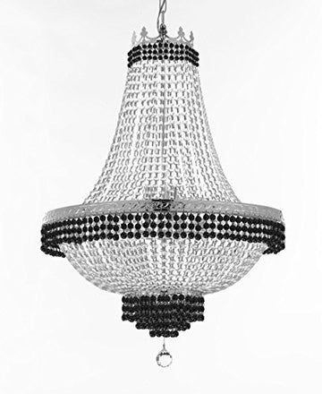 French Empire Crystal Chandelier Chandeliers Lighting Trimmed With Jet Black Crystal Good For Dining Room Foyer Entryway Family Room And More H50" X W30" - A500-B79/Cs/870/14Large