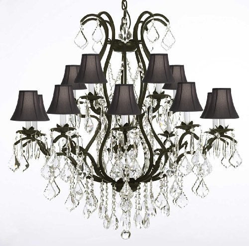 Wrought Iron Chandelier Crystal Chandeliers Lighting H36" X W36" With Shades - A500-Blackshades/3034/10+5