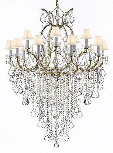 Maria Theresa Chandelier Empress Crystal (Tm) Lighting Chandeliers H50" X W37" With White Shades Great For Large Foyer / Entryway - A500-B12/Sc/Whiteshades/21510/15+1