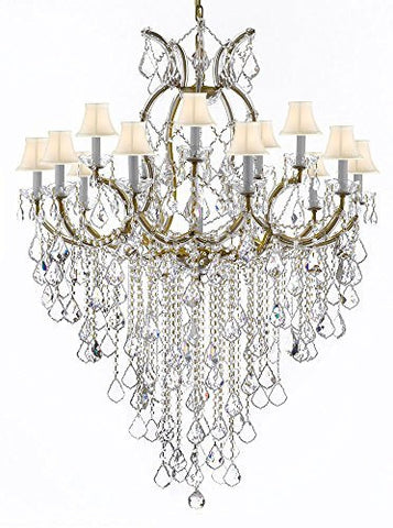 Maria Theresa Chandelier Empress Crystal (Tm) Lighting Chandeliers H50" X W37" With White Shades Great For Large Foyer / Entryway - A500-B12/Sc/Whiteshades/21510/15+1