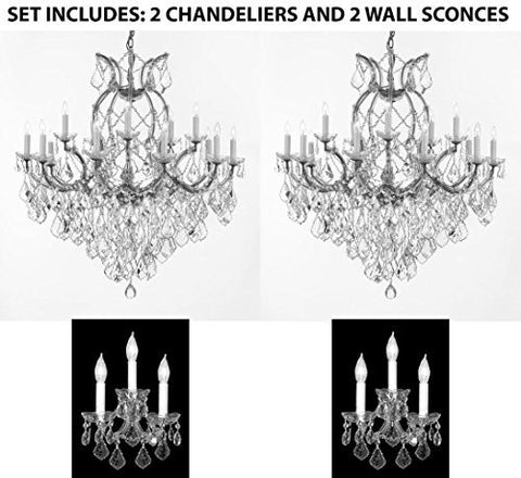Set Of 4 - 2 Maria Theresa Chandelier Crystal Lighting H38" X W37" And 2 Wall Sconce Crystal Lighting H14" x W11.5" Trimmed With Spectra (Tm) Crystal - Reliable Crystal Quality By Swarovski - 2Ea Cs/1/21510/15+1 2Ea Cs/2813/3Sw A500-