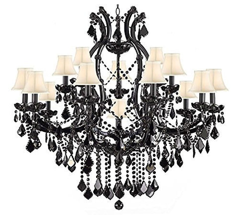 Jet Black Chandelier Crystal Lighting Empress Crystal (Tm) Chandeliers H38" X W37" With White Shades - A500-Whiteshades/BLACK/21510/15+1