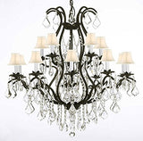 Swarovski Crystal Trimmed Chandelier Wrought Iron Chandelier Crystal Chandeliers Lighting H36" X W36" With Shades - A500-Whiteshades/3034/10+5 Sw