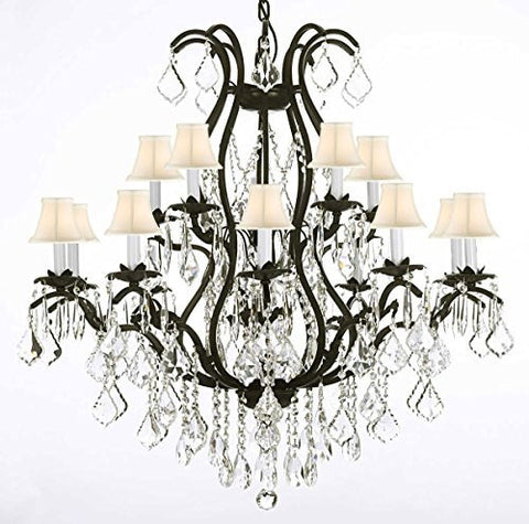 Swarovski Crystal Trimmed Chandelier Wrought Iron Chandelier Crystal Chandeliers Lighting H36" X W36" With Shades - A500-Whiteshades/3034/10+5 Sw
